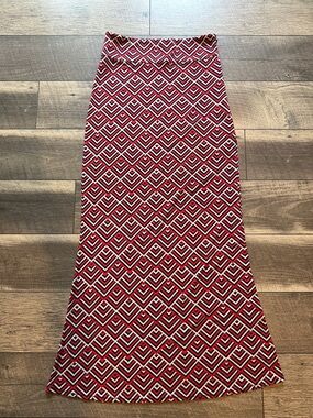 BCBGMaxazria Geometric Print Maxi Skirt — Red Pattern